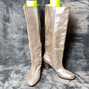 JEAN-MICHEL CAZABAT Silver Knee-High Pull-On Heeled Boots ~ 39